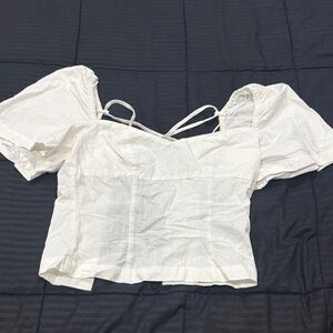 White Puff Sleeve Crop Top with Tie-Strap Detail